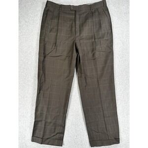Zanella Bennett Dress Pants Mens 36x30 Brown Windowpane Wool Pleated Made Italy